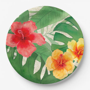 Luana Watercolor Tropical Vivid Floral Paper Plate