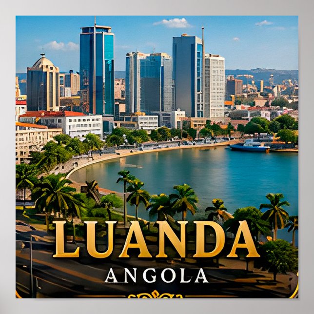 Luanda Bay and Modern Angolan Skyline Poster (Front)