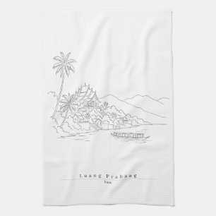 Luang Prabang Laos Minimalist Line Art Tea Towel