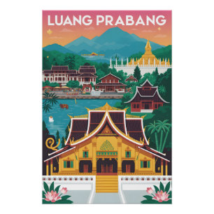 Luang Prabang Laos Retro Travel Poster Art