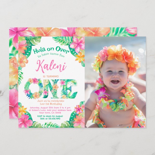Luau 1st Birthday Invitation (Front/Back)