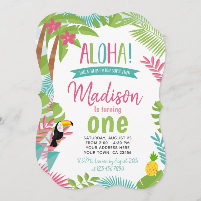 Luau 1st Birthday Invitation (Front/Back)