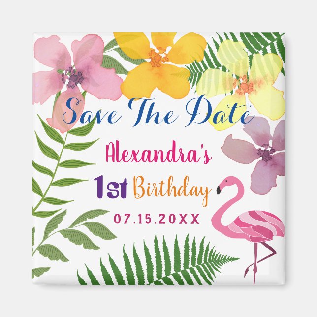 Luau 1st Birthday Save The Date Magnet (Front)