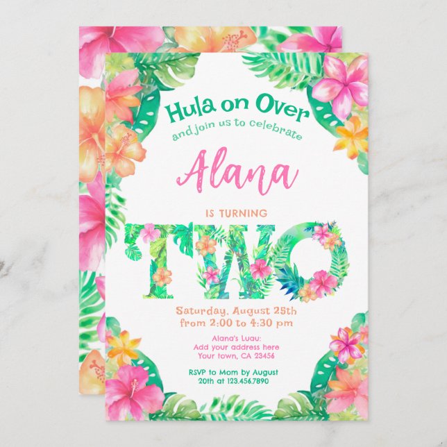 Luau 2nd Birthday Invitation (Front/Back)
