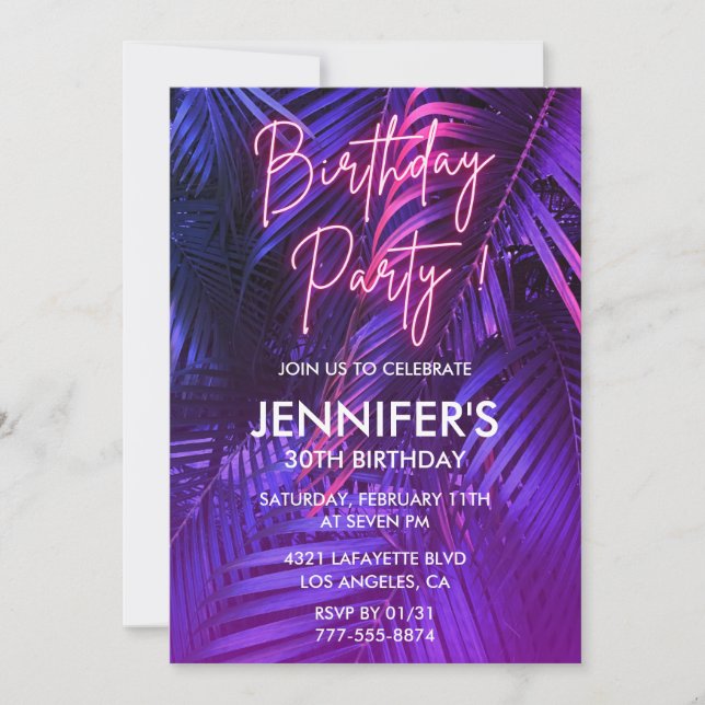 Luau 30th birthday invitations Pink Neon Tropical (Front)