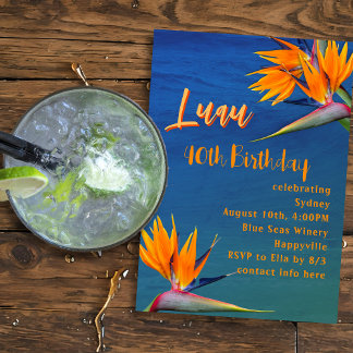 Luau Adult Birthday Party Hawaiian Flowers Invitation