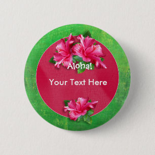 Luau Aloha Pink Hibiscus Buttons