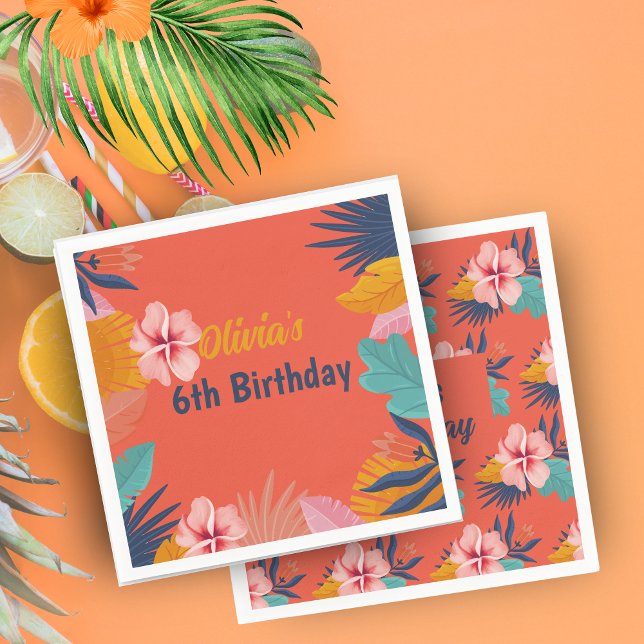Luau aloha summer tropical Birthday  Napkin (Creator Uploaded)