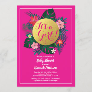 Luau baby girl shower invitation hot pink flower
