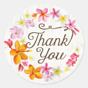 Luau Beach Plumeria Lei Thank You Label