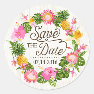 Luau Beach Tropical Floral Save the Date Label