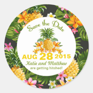 Luau Beach Tropical Floral Save the Date Label