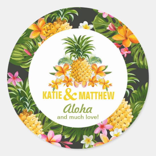 Luau Beach Tropical Floral Sticker Label (Front)