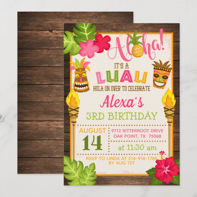 Luau Birthday Invitation (Front/Back)