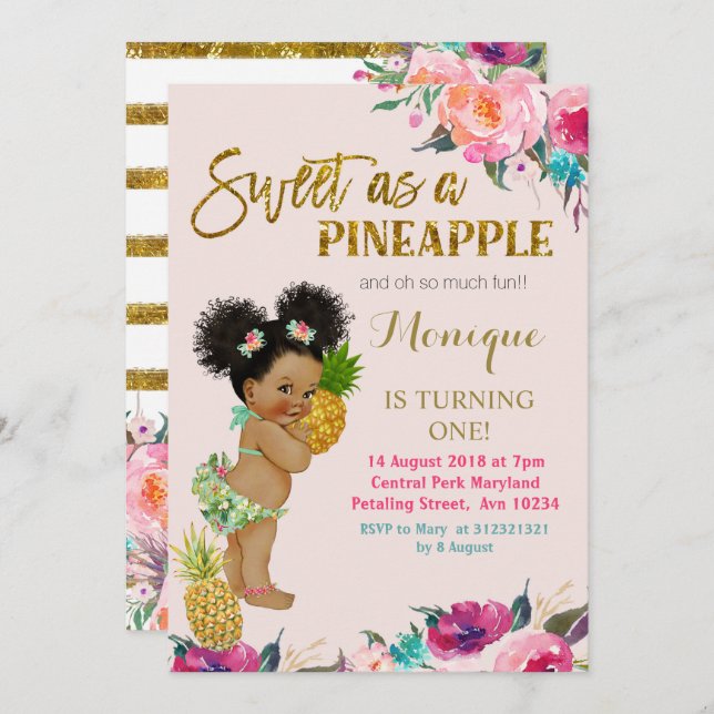 Luau birthday invitation African American (Front/Back)