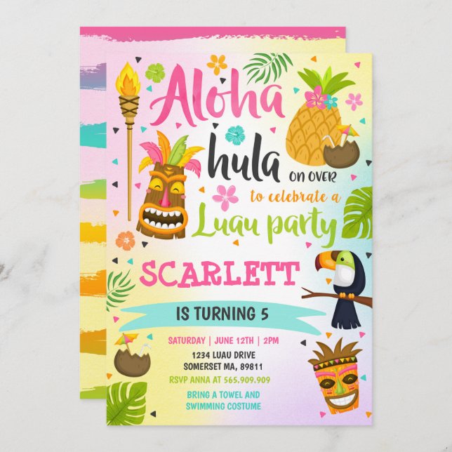 Luau Birthday Invitation Hawaiian Luau Party (Front/Back)
