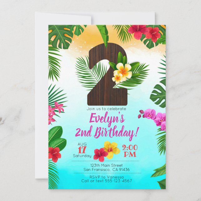 Luau Birthday, Invitation Luau Party 2nd Birthday (Front)