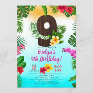 Luau Birthday, Invitation Luau Party 9th Birthday