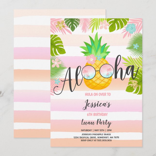Luau Birthday Invitation Pineapple Hawaiian Luau (Front/Back)