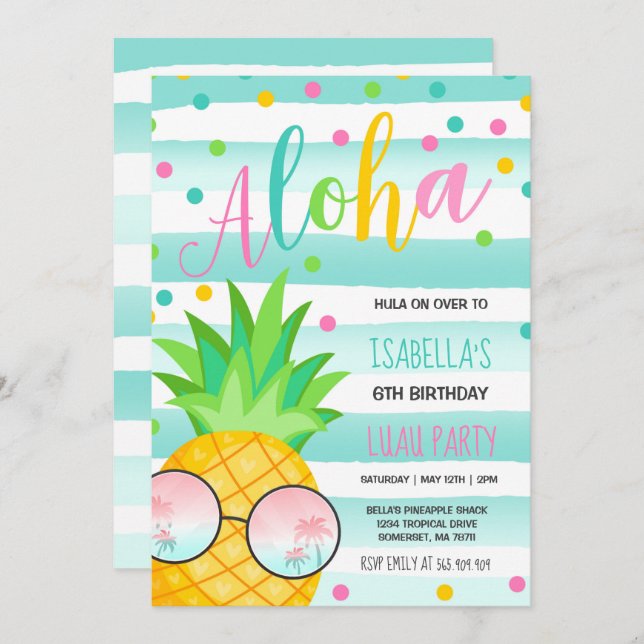 Luau Birthday Invitation Pineapple Hawaiian Luau (Front/Back)