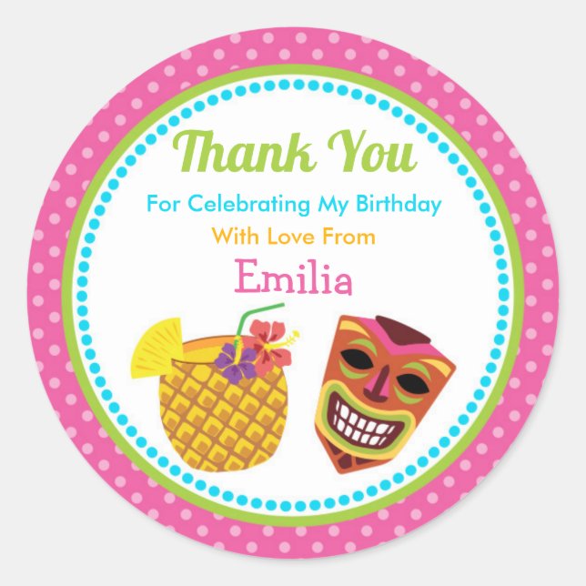 Luau Birthday Party Favour Sticker (Front)