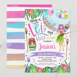 Luau Birthday Party Hawaiian Pineapple Pool Party  Invitation