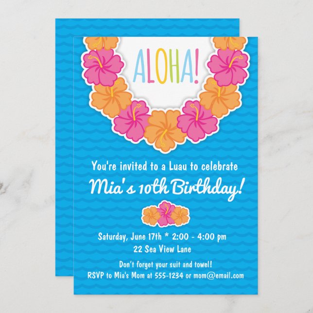Luau Birthday Party Invitations (Front/Back)