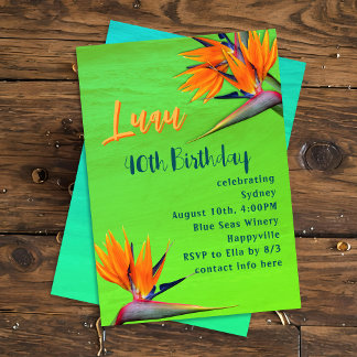 Luau Birthday Party Lime Tropical Flowers Invitation