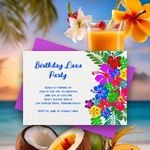 Luau Birthday Party Purple Hibiscus Swag Invitation