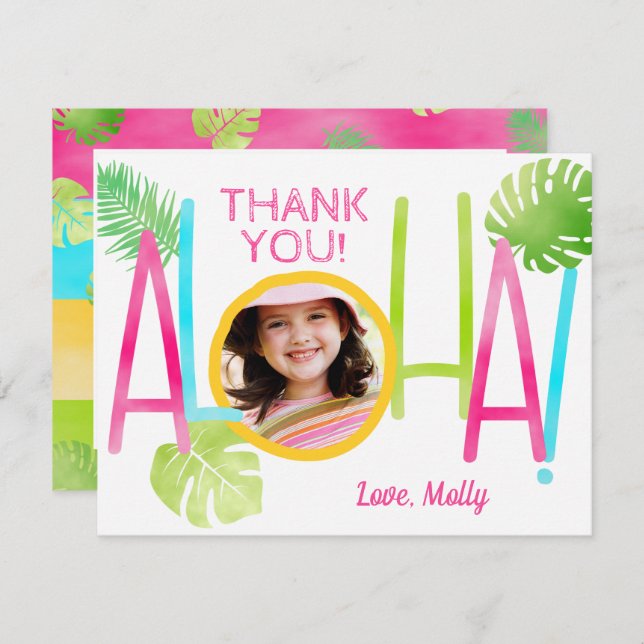 Luau Birthday Tropical Aloha Photo Thank You Card (Front/Back)