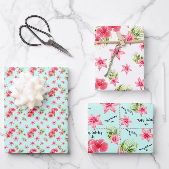 Luau birthday Tropical beach Name Wrapping Paper Sheet (Front)