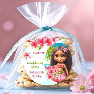 Luau birthday Tropical beach party girl Classic Round Sticker