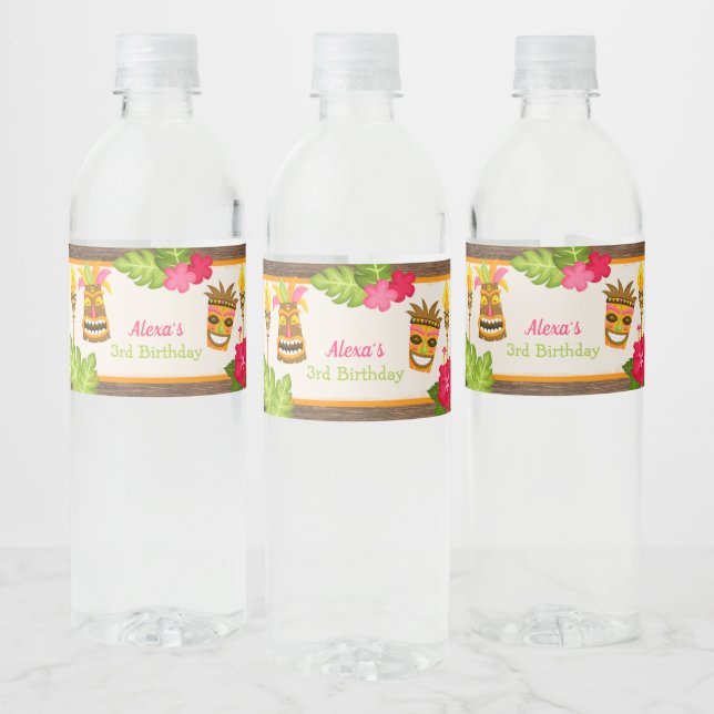 Luau Birthday Water Bottle Label - Girl (Bottles)