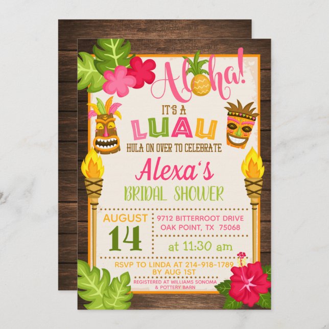 Luau Bridal Shower Invitation (Front/Back)