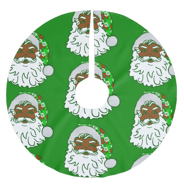luau christmas hawaiian african black santa claus  brushed polyester tree skirt (Front)