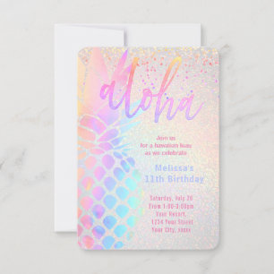 luau colourful pineapple birthday invitation