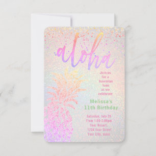 luau faux colourful glitter pineapple birthday invitation
