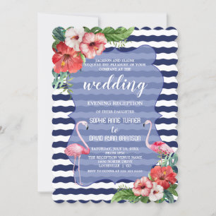 Luau Flamingo Floral Wedding Evening Reception Invitation