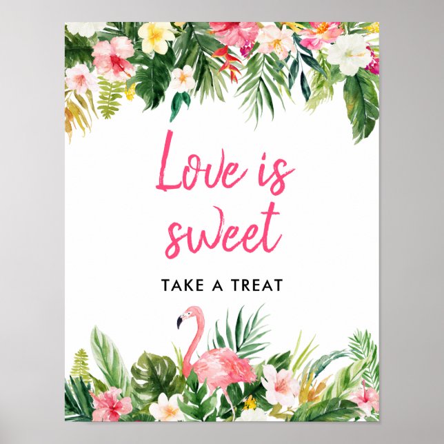 Luau Flamingo Tropical Love Is Sweet Favours Sign (Front)