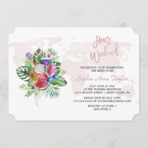 Luau Floral Rose Gold Bachelorette Hens Weekend Invitation