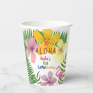 Luau Girl 1st Birthday Tropical Paper Cups