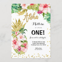Luau Gold Pineapple First Birthday Invitation