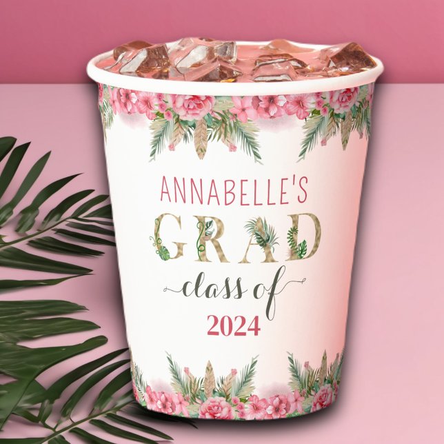 Luau Graduation Class Of 2024 Floral Paper Cups (Creator Uploaded)