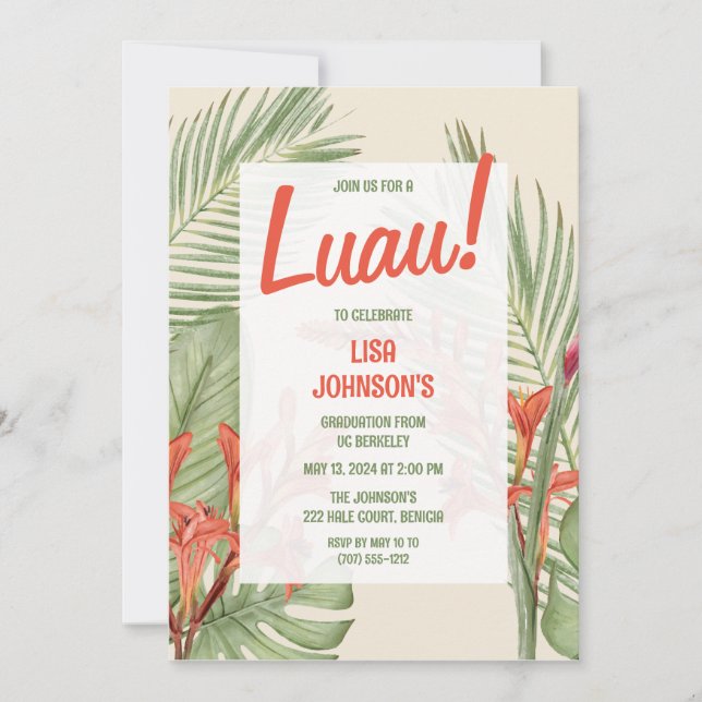 Luau Graduation Party Invitation (Front)
