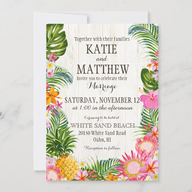 Luau Hawaiian Beach Rustic Wedding Invitation (Front)