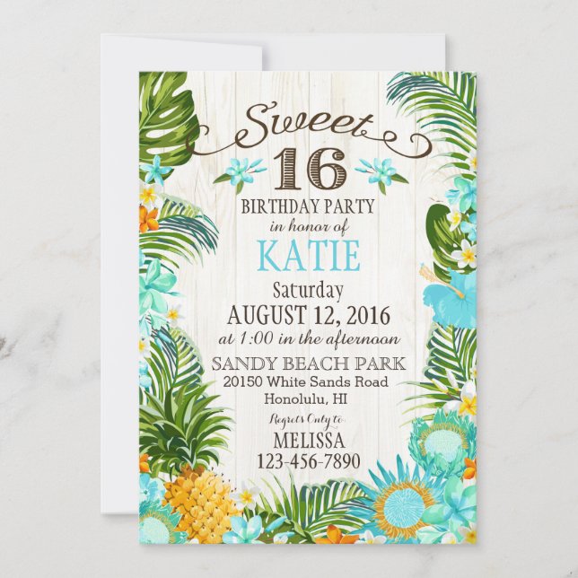 Luau Hawaiian Beach Sweet Sixteen Birthday Invitation (Front)