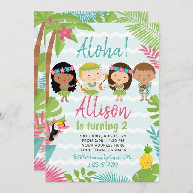 Luau Hawaiian Birthday Invitation (Front/Back)