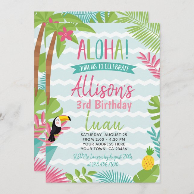 Luau Hawaiian Birthday Invitation (Front/Back)