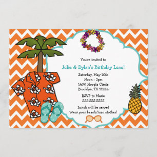 Luau Hawaiian Birthday Party Invite Neutral Gender