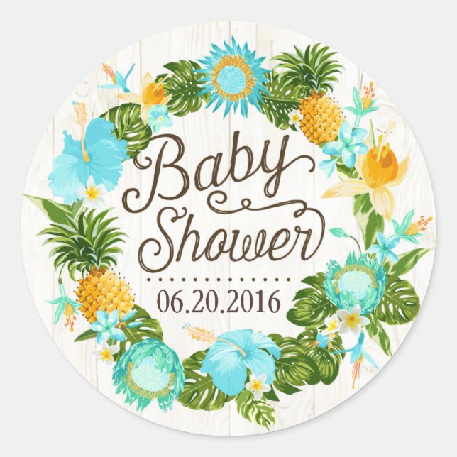 Luau Hawaiian Rustic Beach Baby Shower Label (Front)